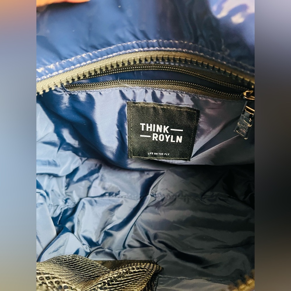 Think Royln Patent Wingman Puffer Tote Large Cobalt Blue Travel Shoulder Bag - Picture 4 of 16